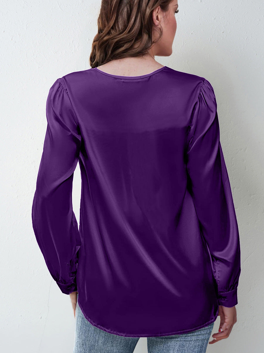 Long-Sleeve Satin Commuter Top