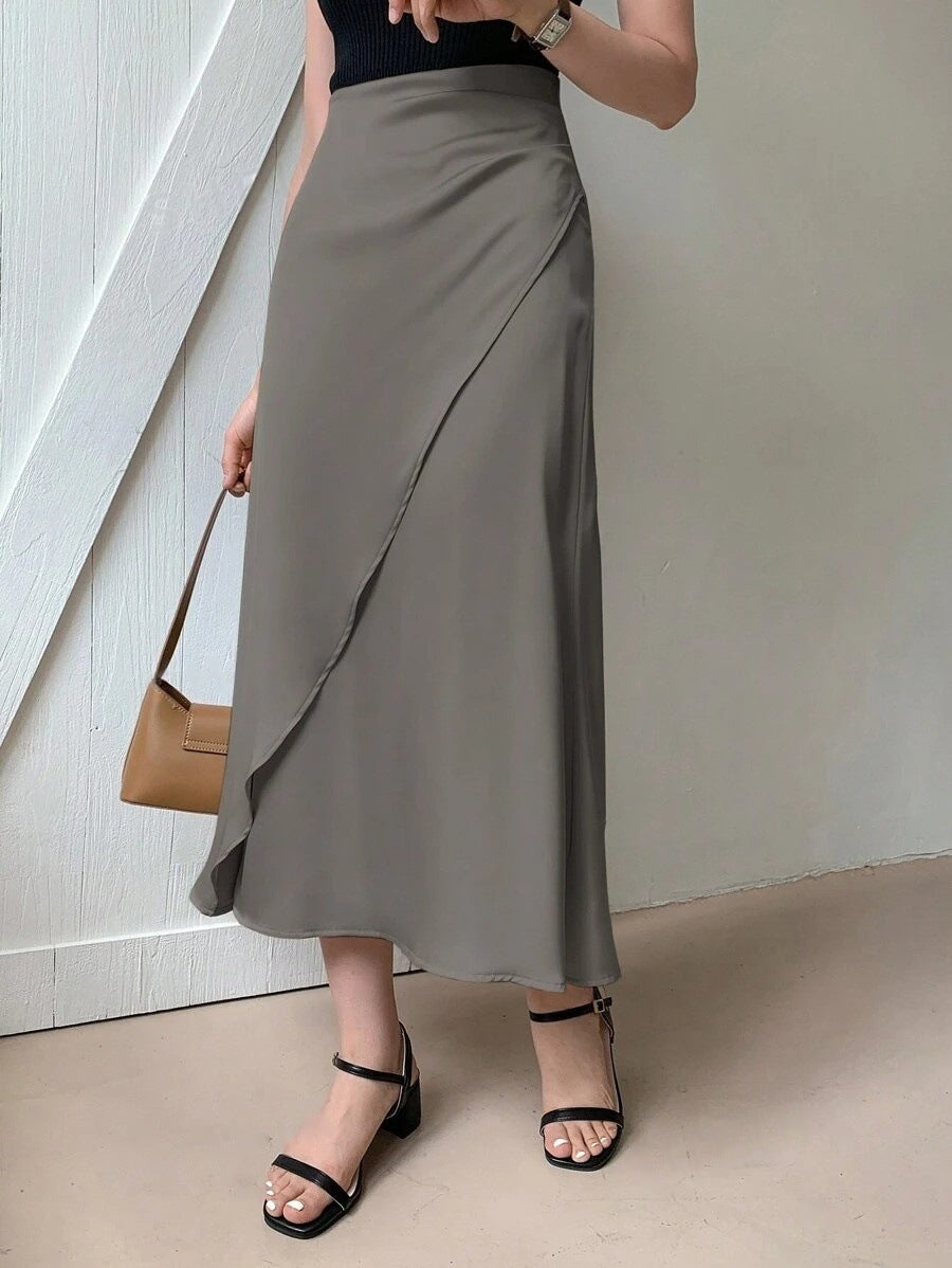 Satin Mid-Length Wrap Skirt