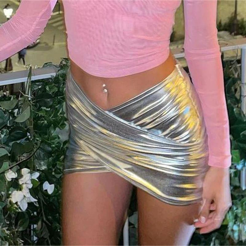 Metallic Wrap Mini Skirt
