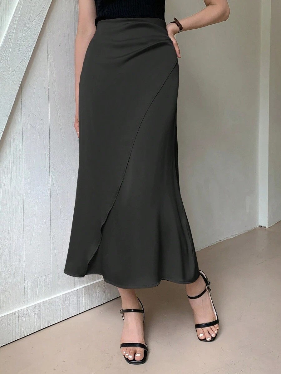 Satin Mid-Length Wrap Skirt