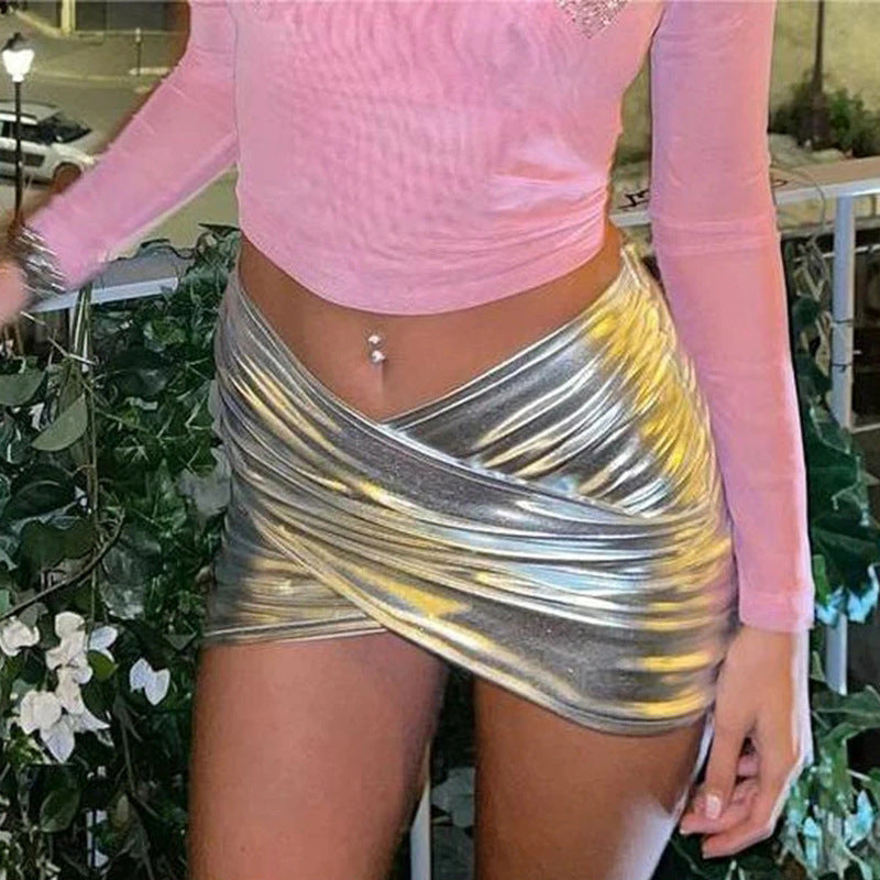 Metallic Wrap Mini Skirt