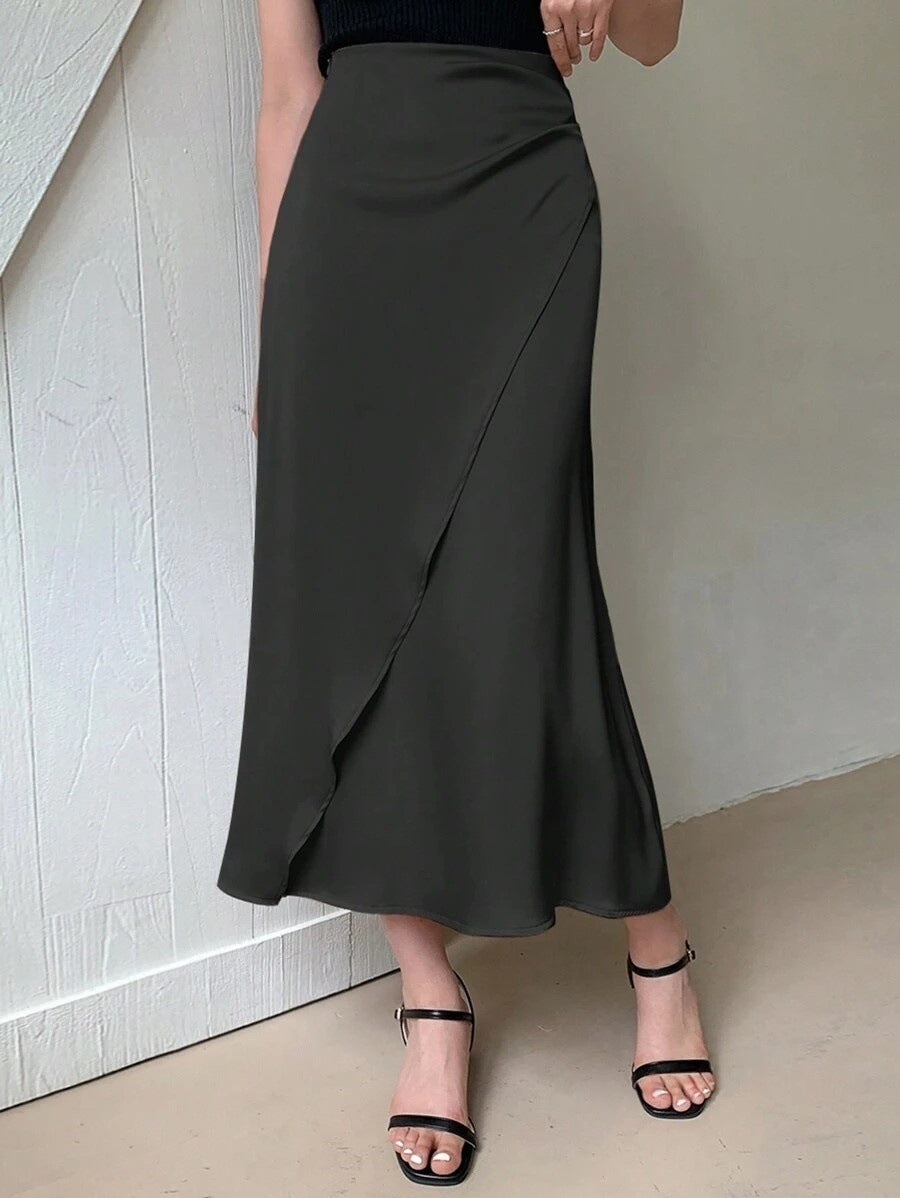 Satin Mid-Length Wrap Skirt