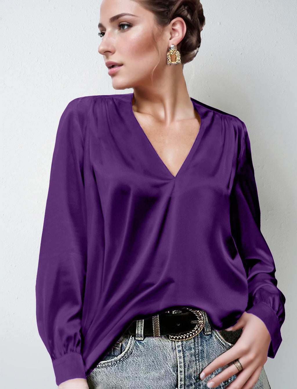 Long-Sleeve Satin Commuter Top