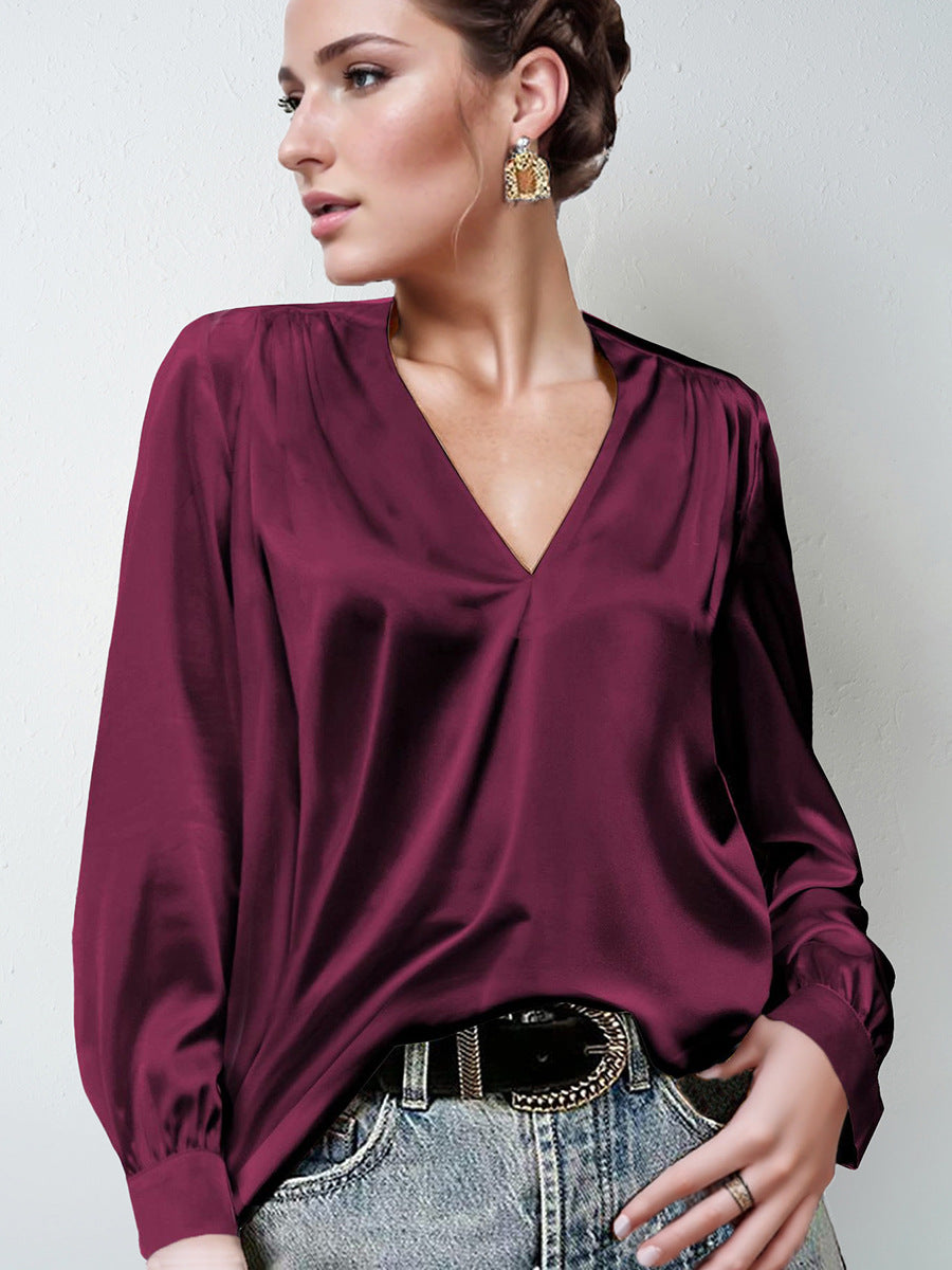 Long-Sleeve Satin Commuter Top