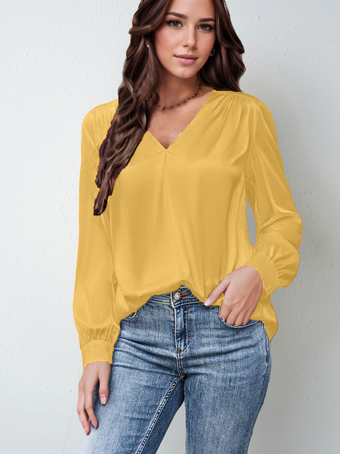 Long-Sleeve Satin Commuter Top
