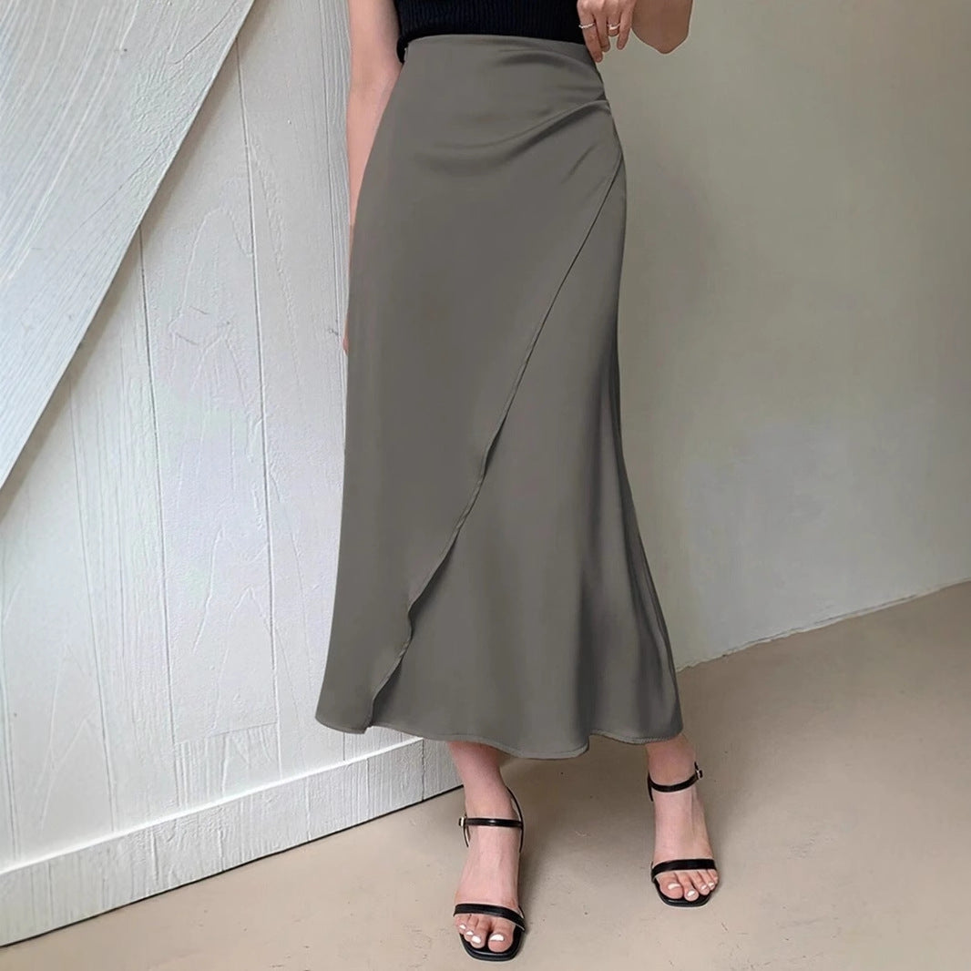 Satin Mid-Length Wrap Skirt
