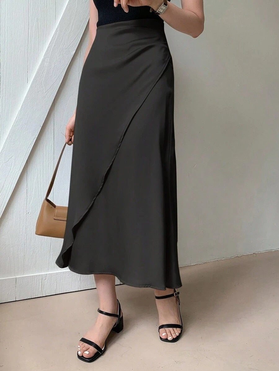 Satin Mid-Length Wrap Skirt