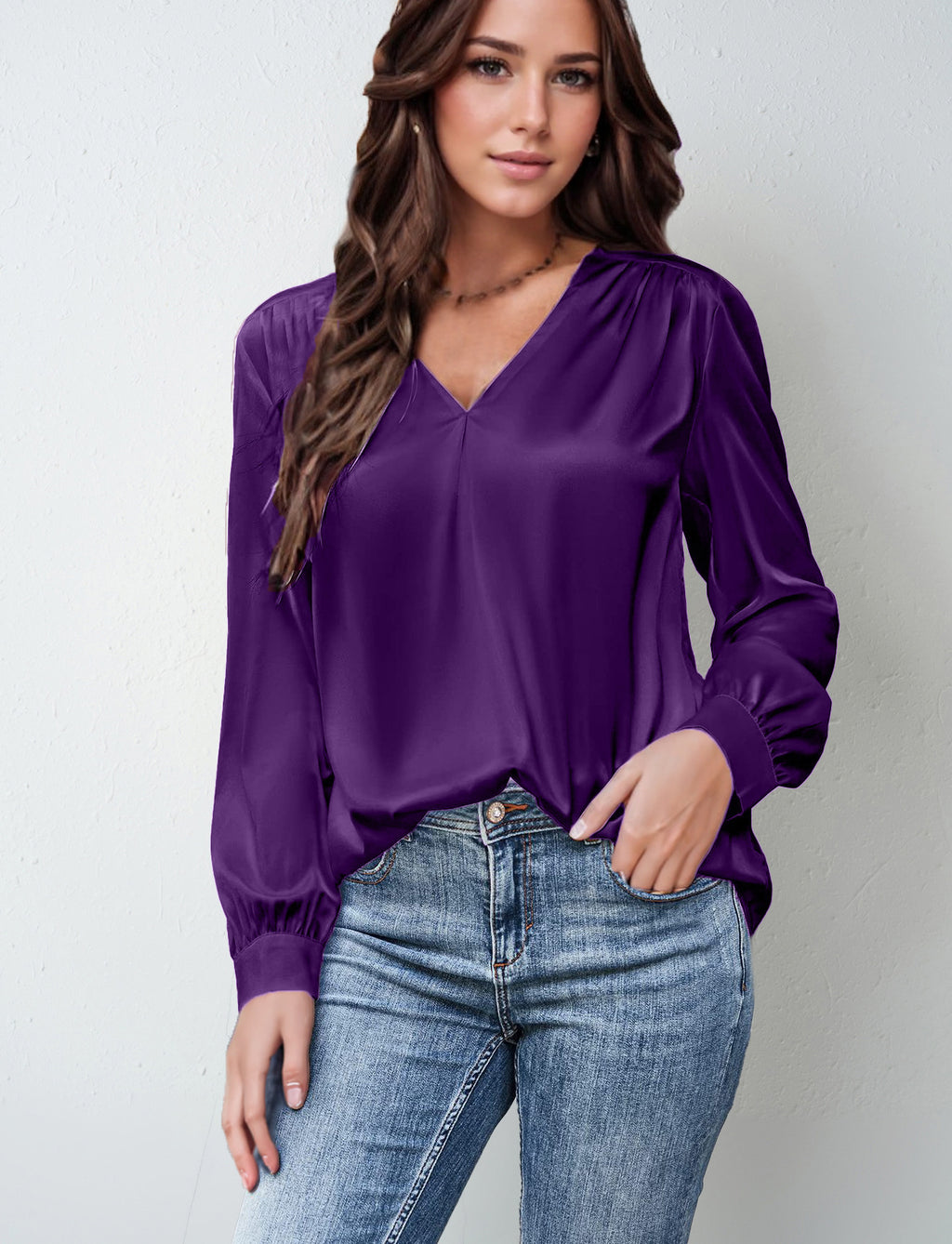 Long-Sleeve Satin Commuter Top