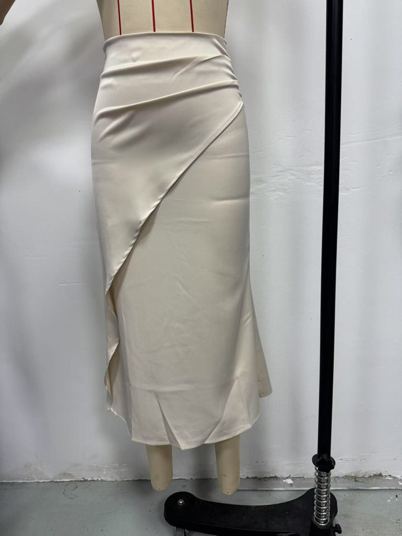 Satin Mid-Length Wrap Skirt