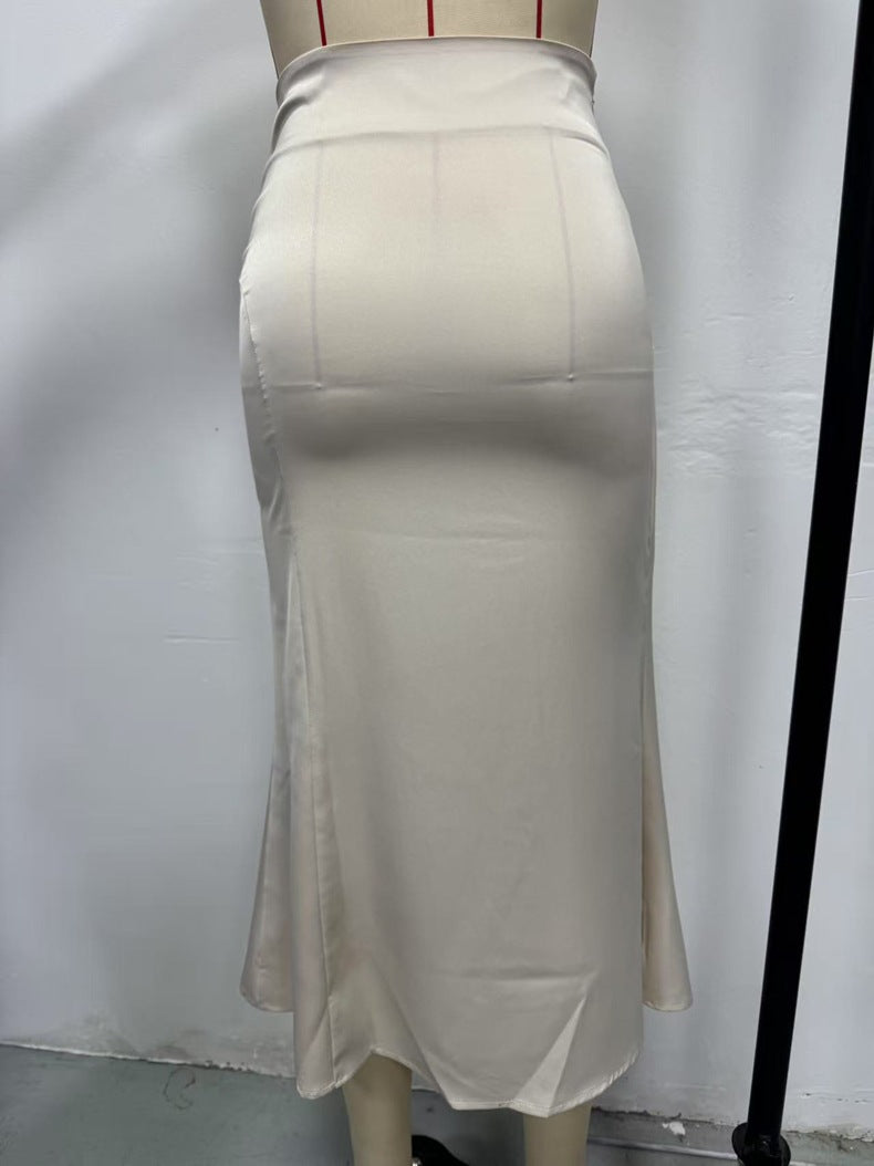 Satin Mid-Length Wrap Skirt