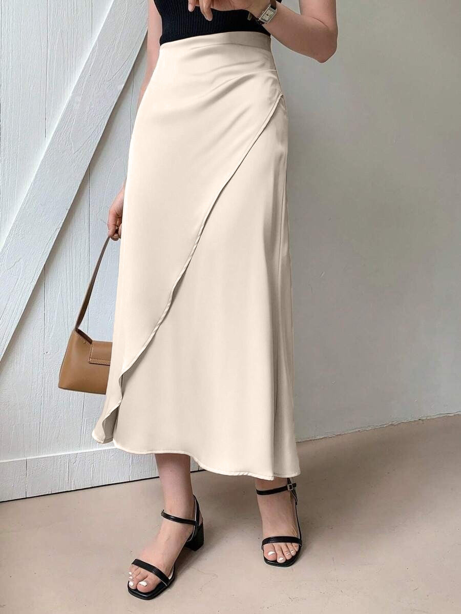 Satin Mid-Length Wrap Skirt