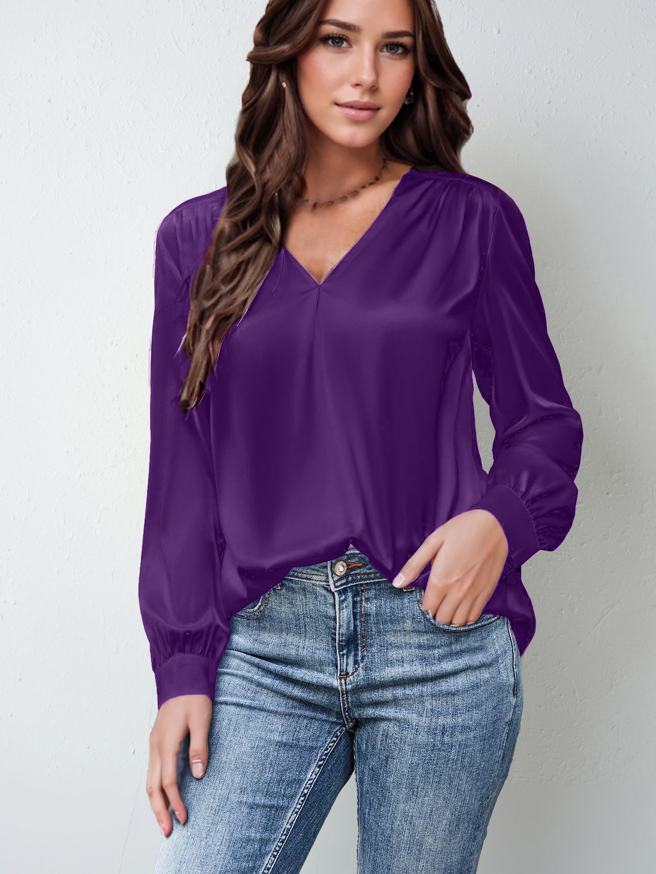 Long-Sleeve Satin Commuter Top