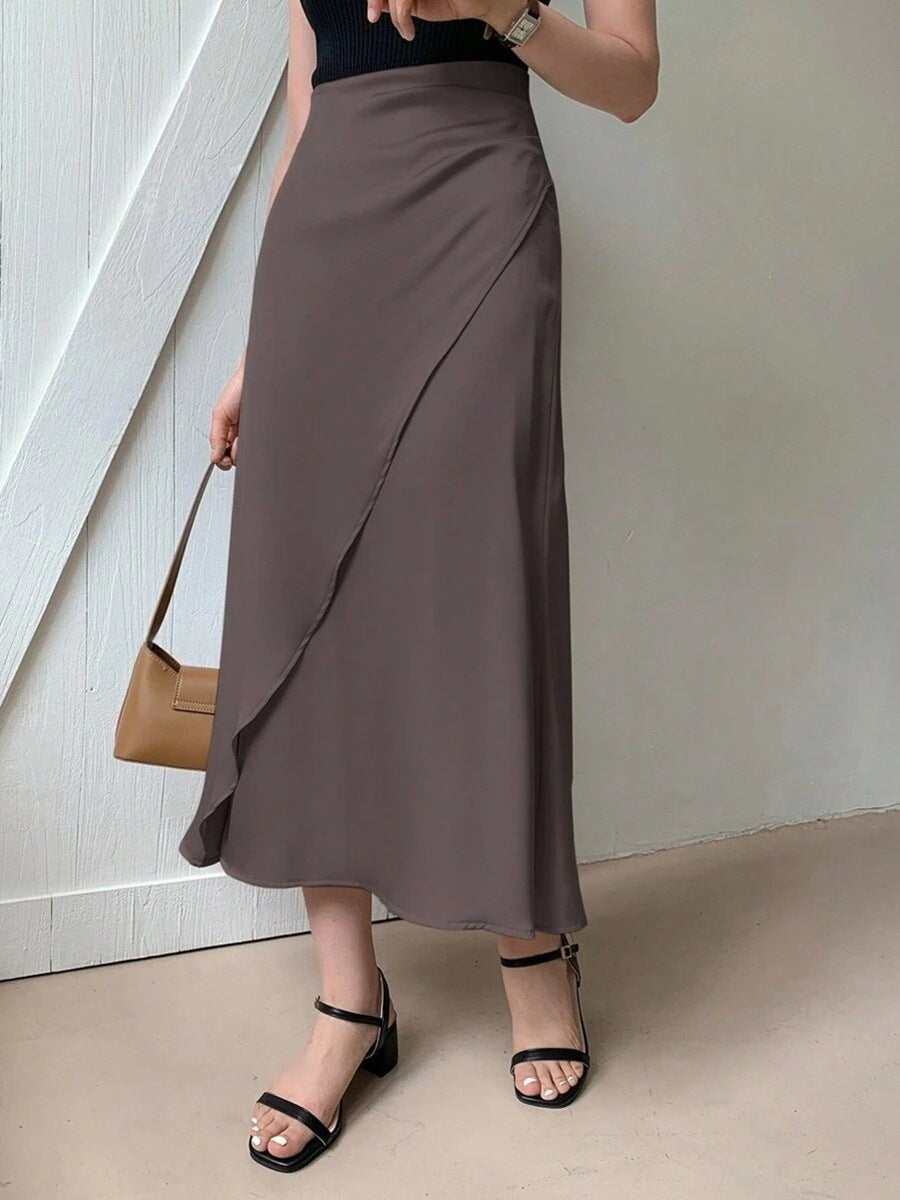 Satin Mid-Length Wrap Skirt