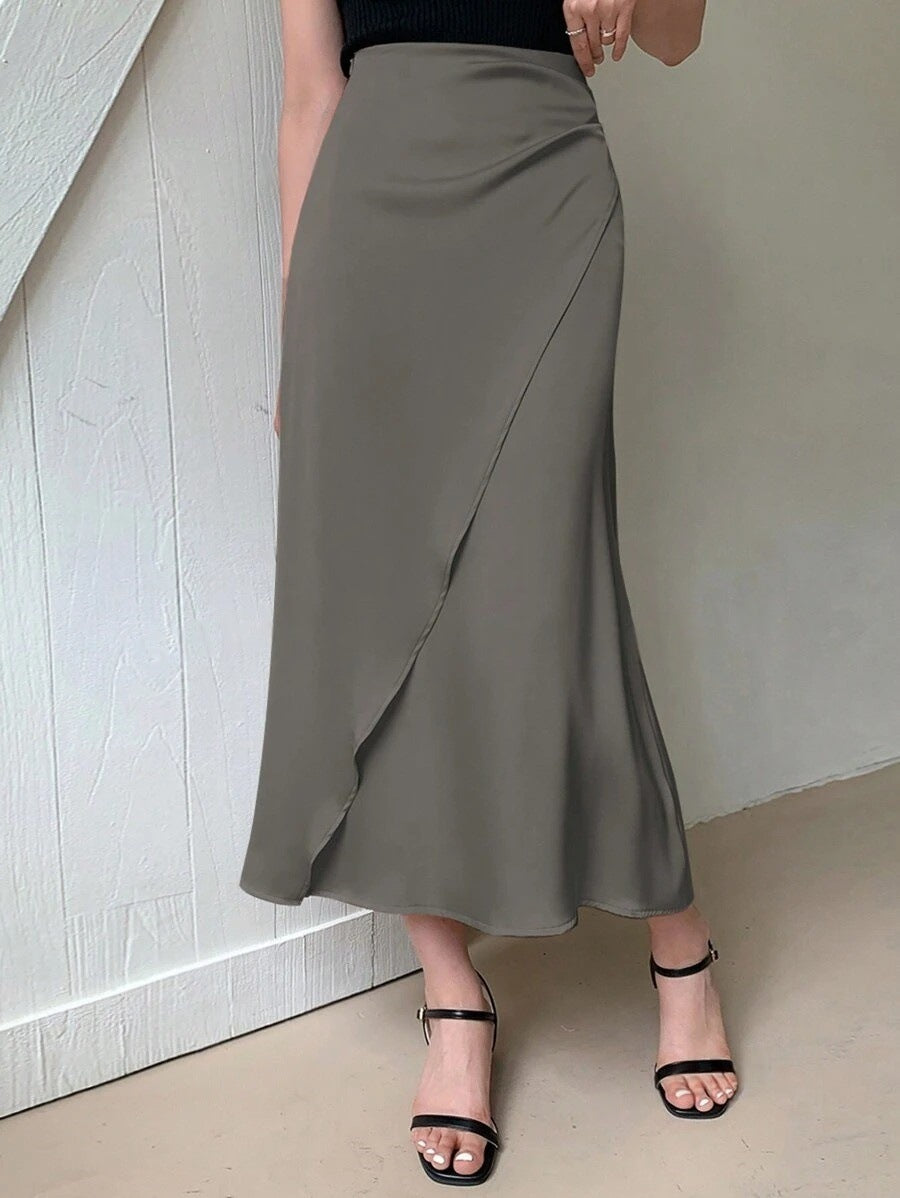 Satin Mid-Length Wrap Skirt