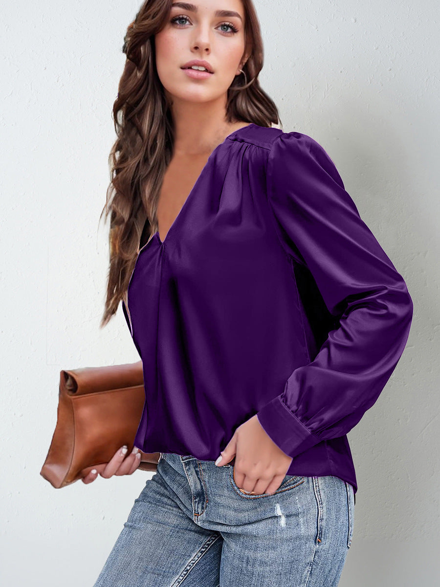 Long-Sleeve Satin Commuter Top