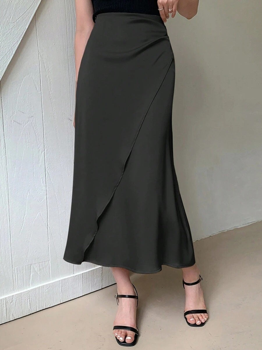 Satin Mid-Length Wrap Skirt