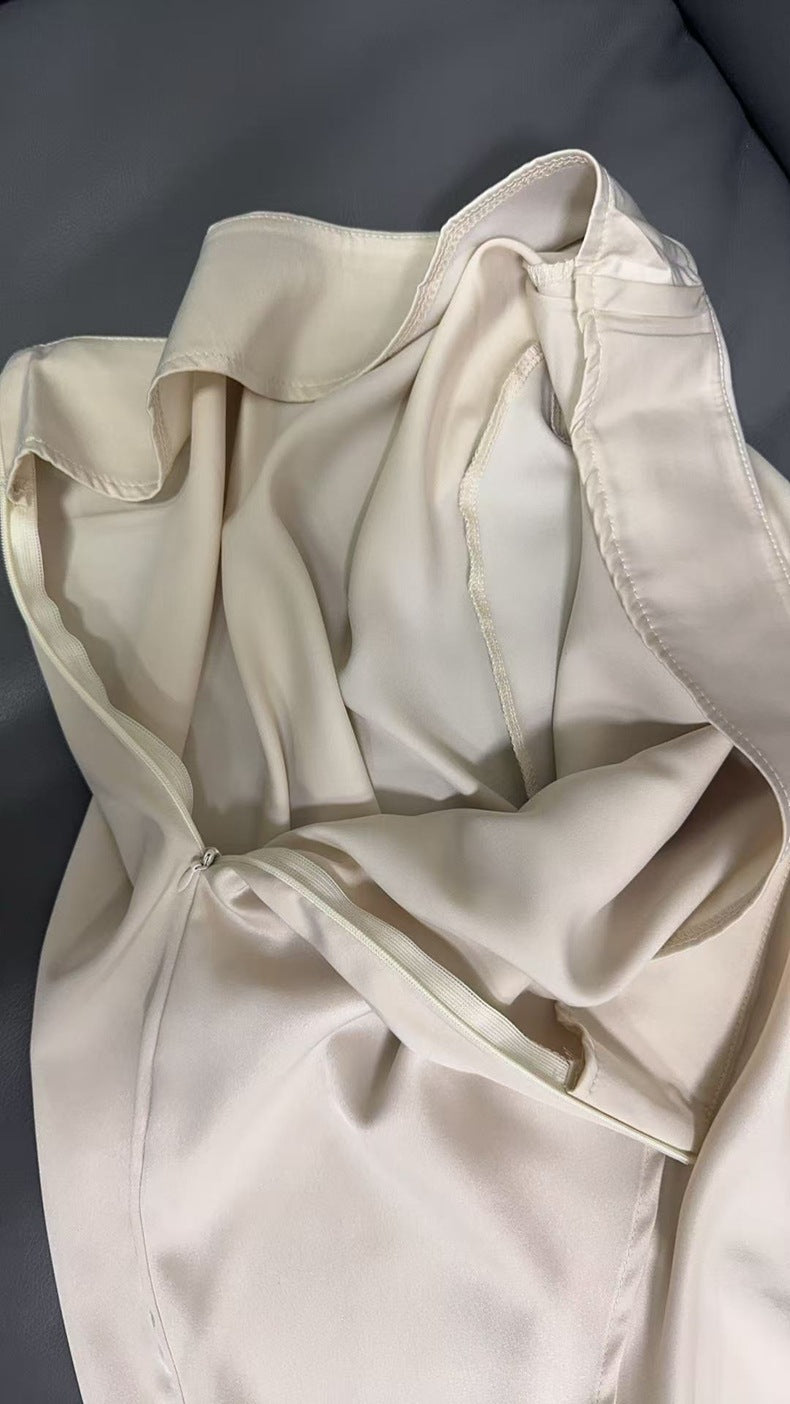 Satin Mid-Length Wrap Skirt