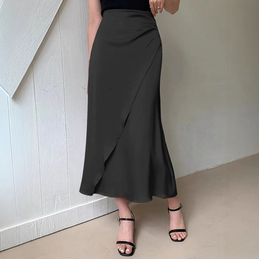 Satin Mid-Length Wrap Skirt
