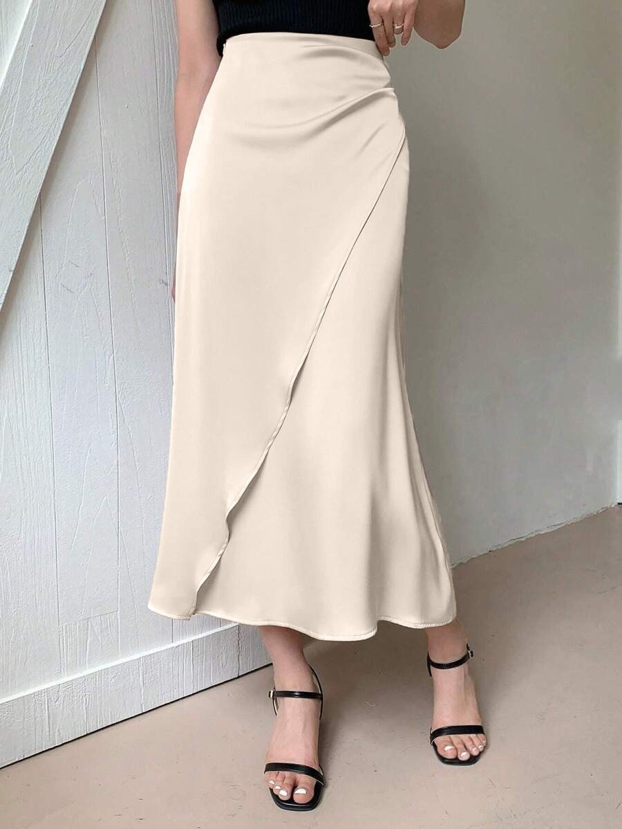 Satin Mid-Length Wrap Skirt