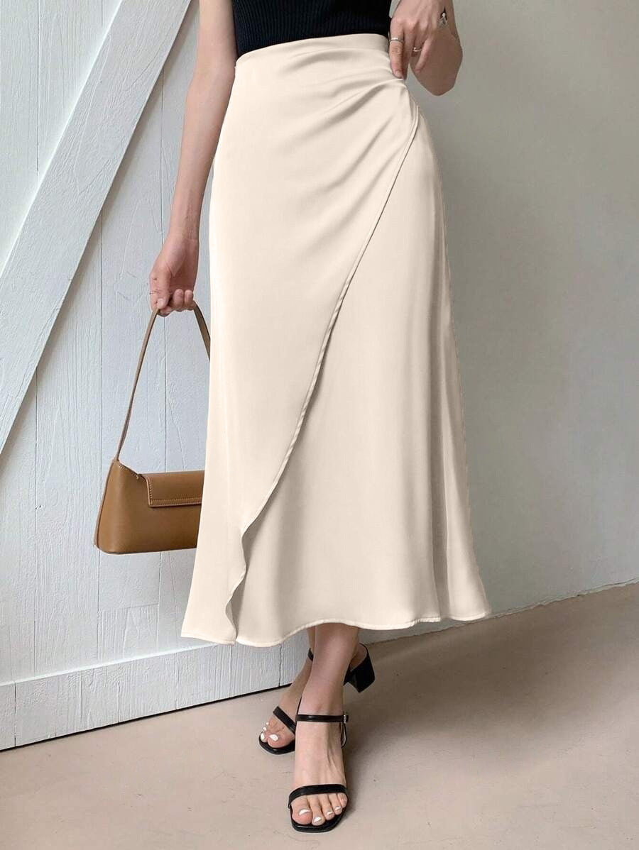 Satin Mid-Length Wrap Skirt