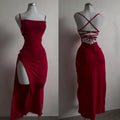 High-Slit Backless Halter Dress