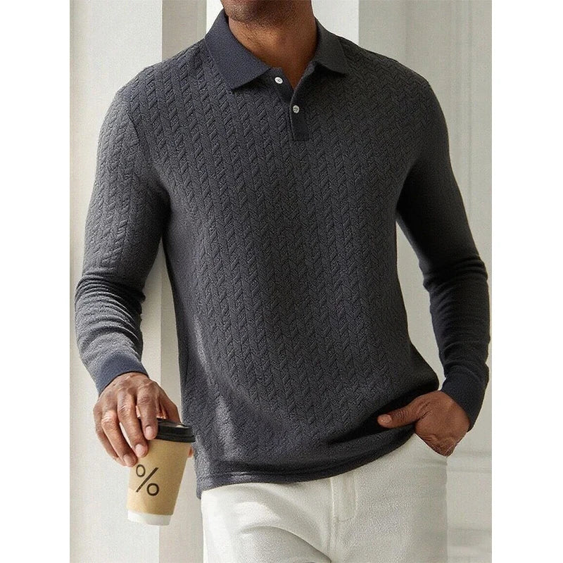 Men's Knit Long sleeve Polo Shirt