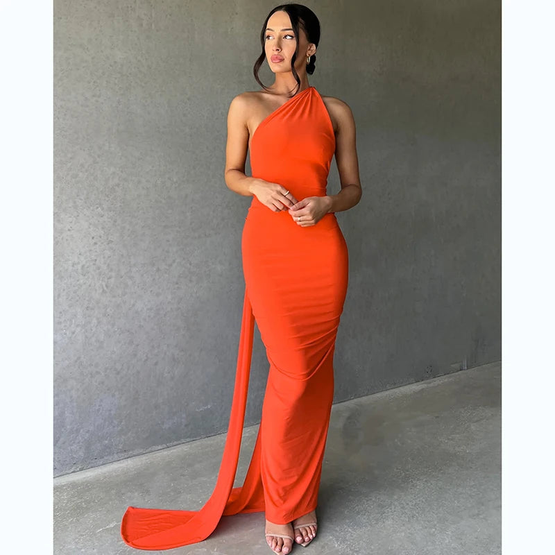 Elegance One Shoulder Maxi Dress.