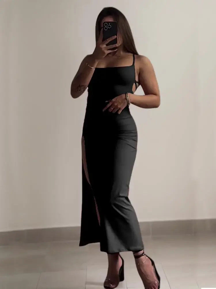 High-Slit Backless Halter Dress
