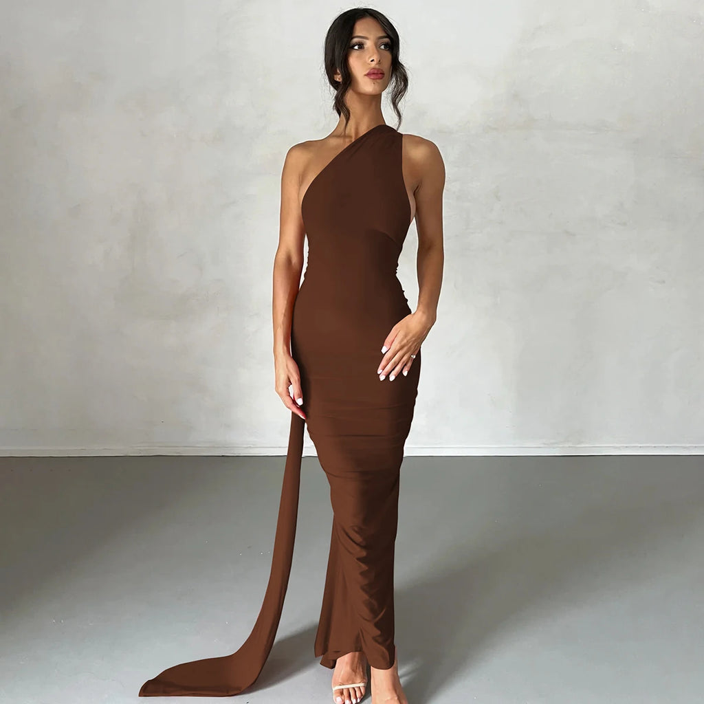 Elegance One Shoulder Maxi Dress.