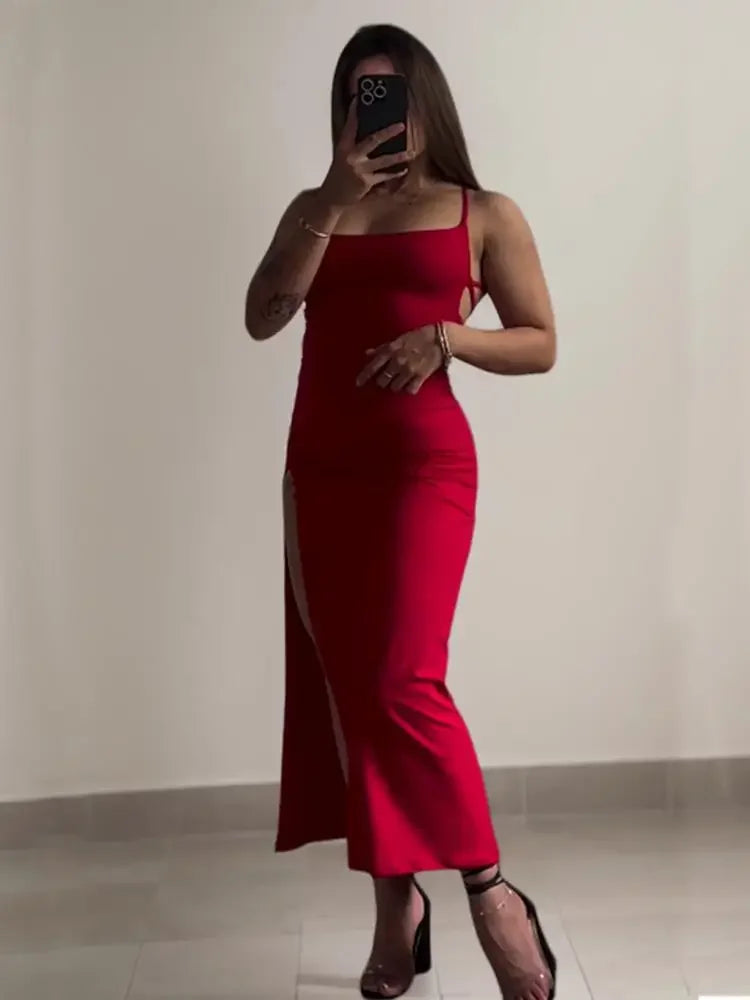 High-Slit Backless Halter Dress