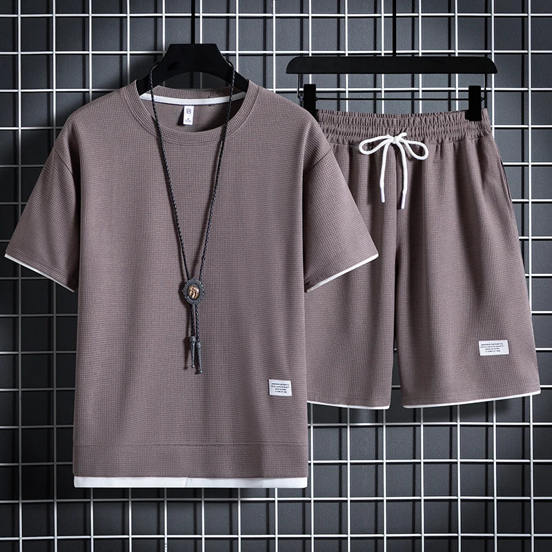 Men's Waffle T-Shirt & Shorts Set