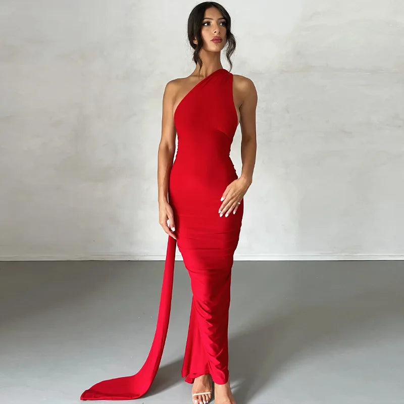 Elegance One Shoulder Maxi Dress.