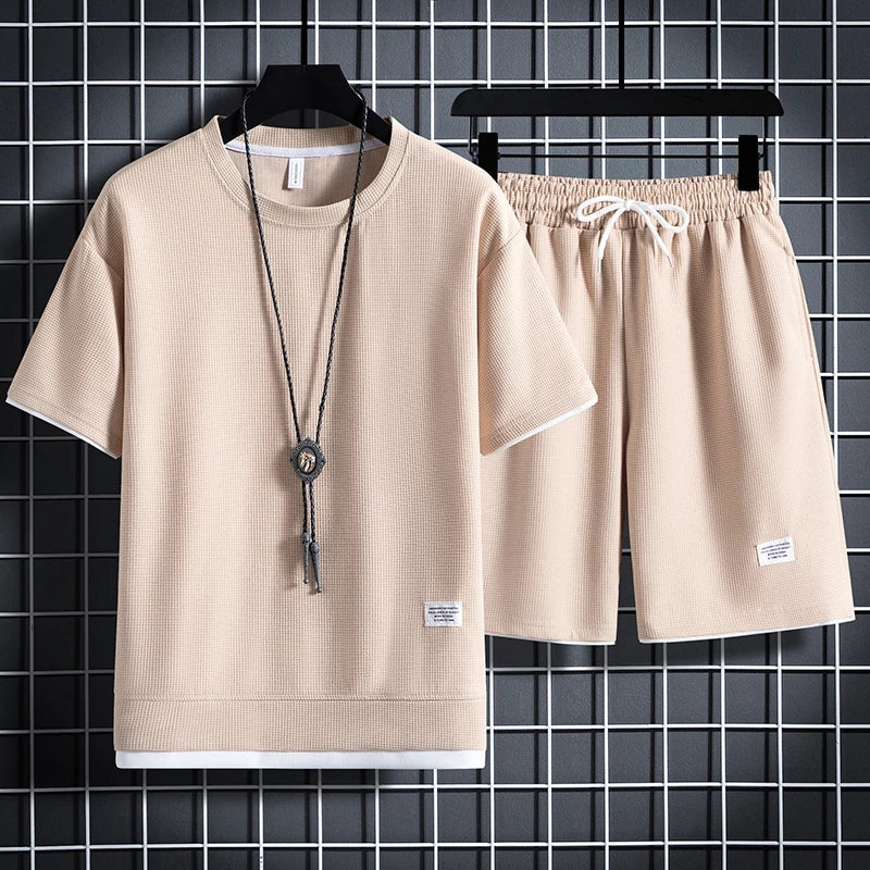 Men's Waffle T-Shirt & Shorts Set