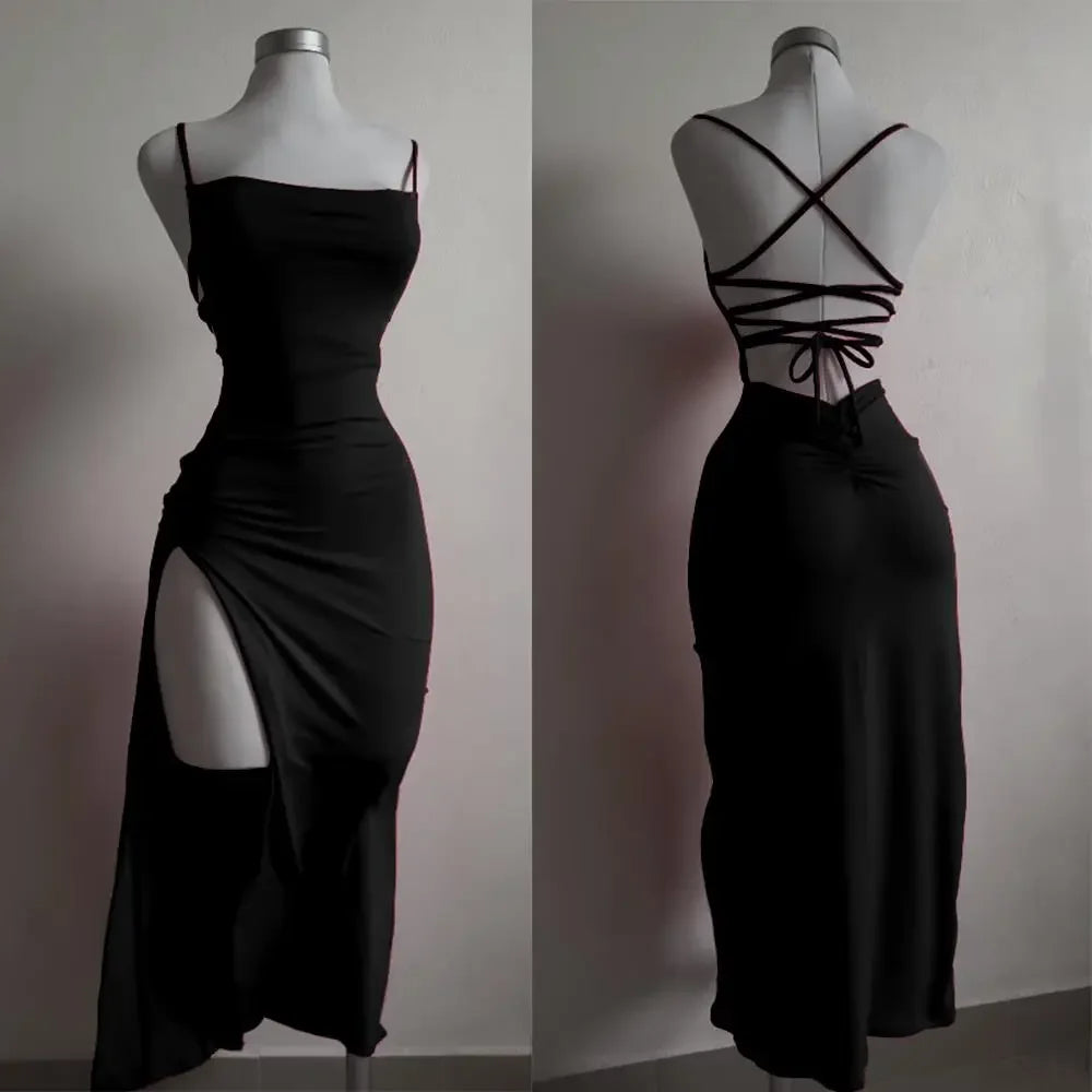 High-Slit Backless Halter Dress