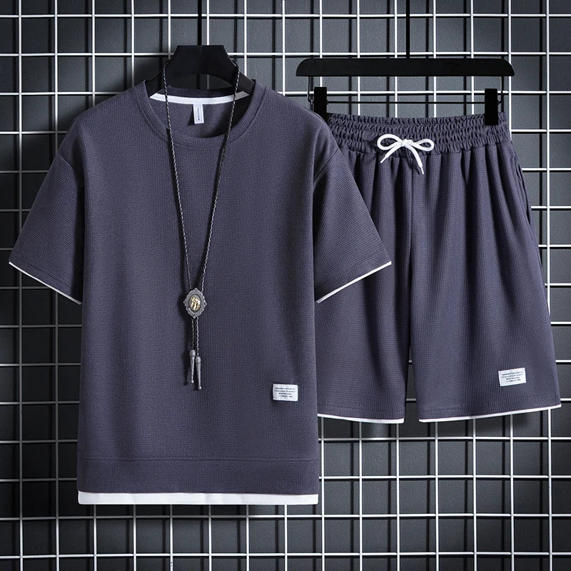 Men's Waffle T-Shirt & Shorts Set